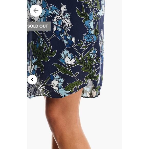 Massimo Dutti Navy Blue Botanical Floral Scoop Neck Shift Dress, 4 - Picture 4 of 12